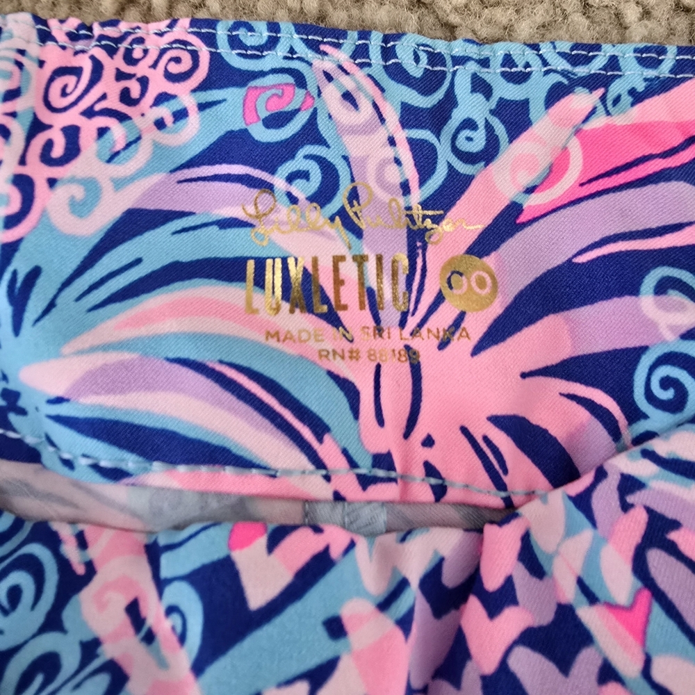 Lilly Pulitzer Corso Ankle Pants LUXLETIC Borealis Blue Tropic Down Low Size 00 - Picture 2 of 6